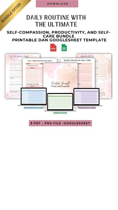 Productivity Self-Care Ubah Rutinitas Harian Lebih Seimbang dan Efektif PDF, PNG, Google Sheets 